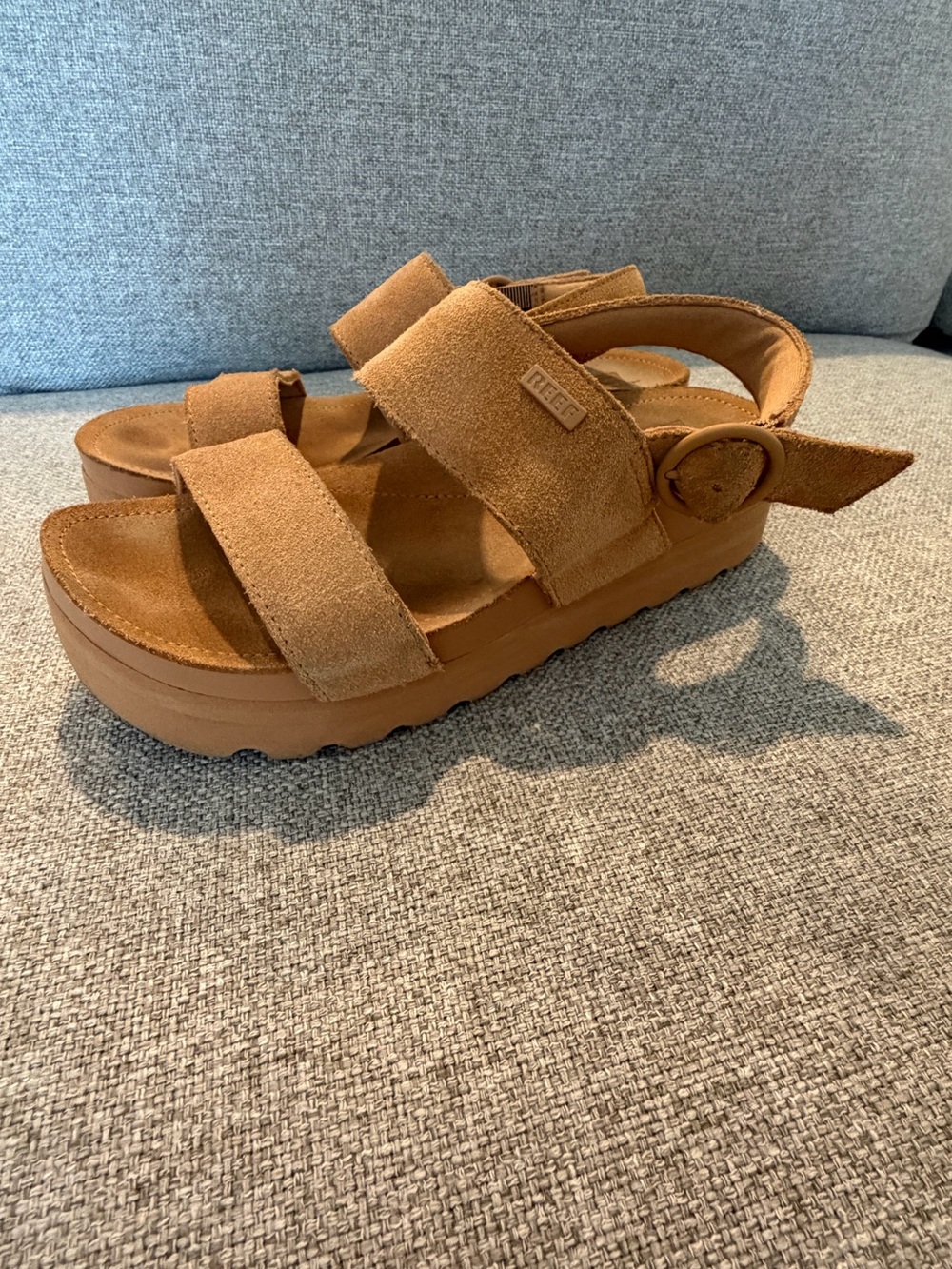 Reef Tan Suede Platform Slide Sandals 7